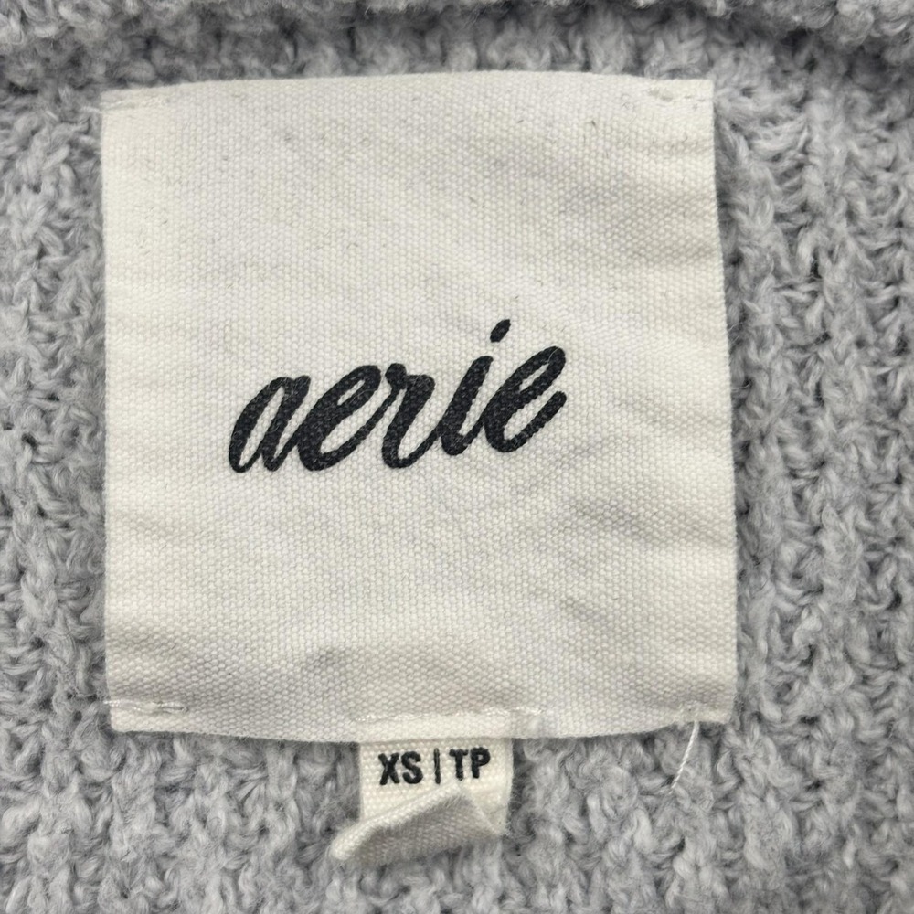 Aerie CozyUp Waffle Knit Polo Sweater‎ Womens XS Gray Relaxed Lagenlook Beachy - Picture 6 of 15